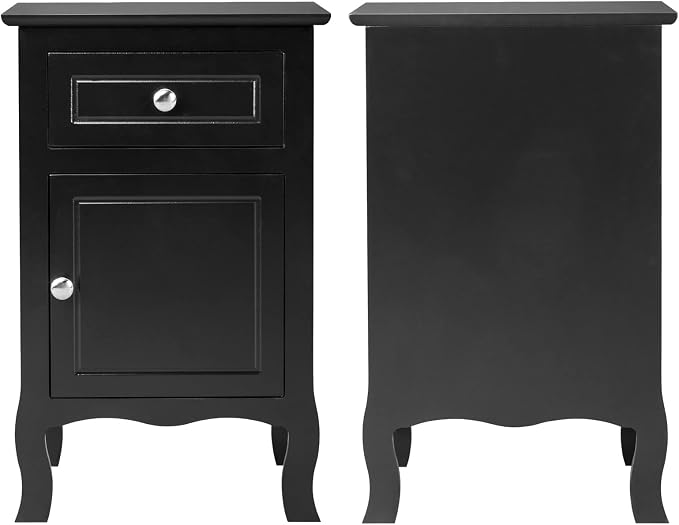 Karl home Black Nightstand Set of 2,Modern Bedside Tables with Drawer & Door, Side Tables,End Table for Bedroom,Home Office - Image 7
