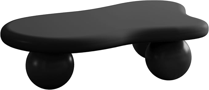 47.2” Cloud Coffee Table with 3 Ball Legs, Modern Irregular Center Table for Living Room, Low Cute Small MDF Tea Table for Bedroom, Space Apartment-Black