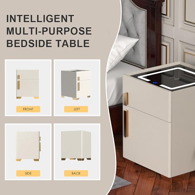 Nightstand with Drawer, Wireless Charging Bedside Table 3 LED Light Night Stand with Safe, Modern End Table with Drawers for Bedroom Office - Image 8