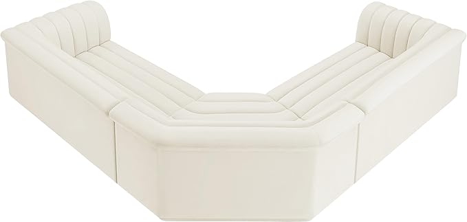 Meridian Furniture 194Cream-Sectional Cascade Collection Modern | Contemporary Modular Sectional with Soft Cream Velvet Fabric, Deep Channel Tufting, Curved Arms, 148" W x 80" D x 28" H, Cream