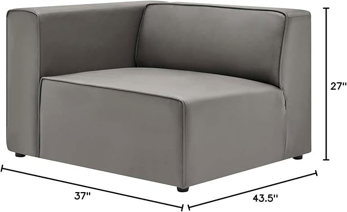 Modway Mingle Vegan Leather Sectional Sofa Left-Arm Chair in Gray