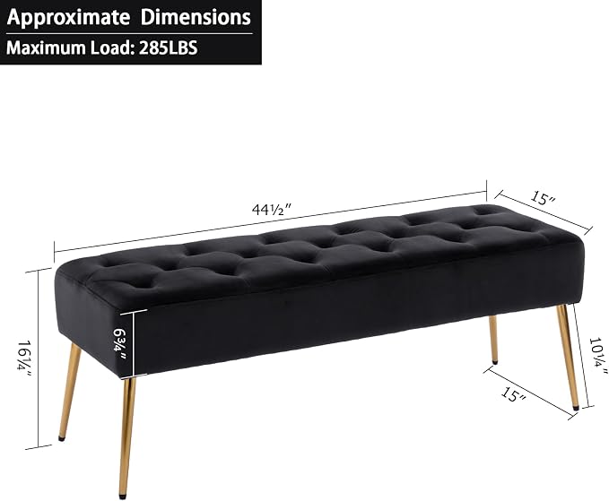 DUHOME Button-Tufted Ottoman Bench, Upholstered Bedroom Benches Velvet Footrest Stool Accent Bench for Entryway Dining Room Living Room Bedroom End of Bed, Black - Image 3