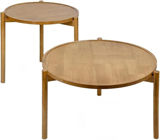 Wooden Round Nesting Coffee Tables Set of 2,Round End Table,Small Nesting Tables,Side Table,for for Living Room Bedroom Balcony by Solid Wood