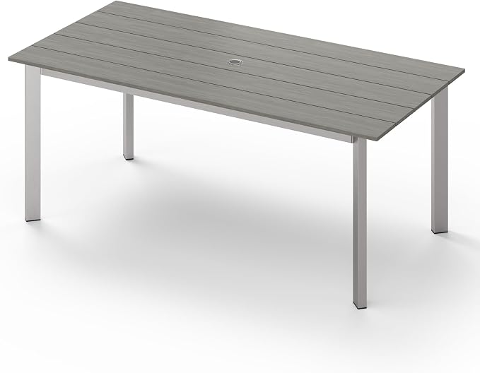 67" Rectangle HDPS Patio Dining Table, Aluminum Outdoor Patio Dining Table with Umbrella Hole, Weather-Resistant for Lawn, Garden, Yard, Poolside and Indoor Use (Gray & Teak) by Oasbira