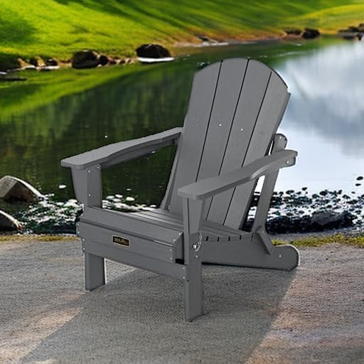 SERWALL Folding Adirondack Chair for Patio Garden Outdoors Fire Pit- (Folding Gray) - Image 2