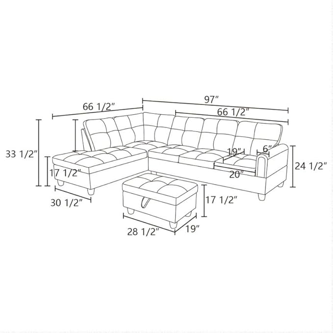 NicBex Modular L-Shaped Sectional Couches, 3-Piece Convertible Couch with Storage Ottoman, 4-Seat Comfy Sofa with Chaise for Living Room & Apartment, Grey