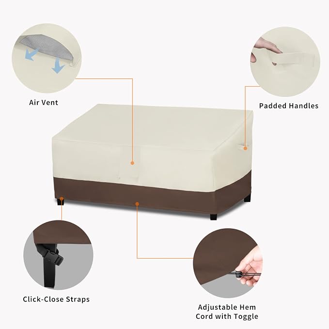 Easy-Going Waterproof Outdoor Couch Cover, Heavy Duty 3-Seater Patio Sofa Cover, Winchdproof Outdoor Furniture Cover with Air Vent (95Wx40Dx35H inch, Beige/Dark Brown) - Image 4