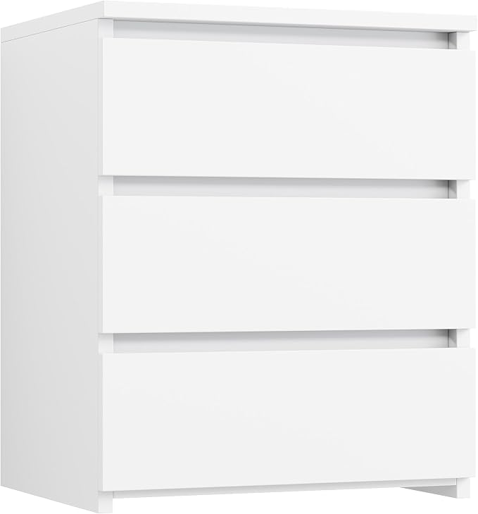 FOTOSOK White Nightstand with 3 Drawers, White Bedside Table Night Stand for Bedroom with Cut-Out Handle, Sofa Side Table 3 Drawer Nightstand for Bedroom, 17.7W*15D*21.7H by FOTOSOK