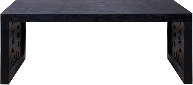 Rectangular Coffee Table with Handcrafted Ornate Side Panels, Rustic Center Table with Solid Wood Veneered, Farmhouse Tea Table for Living Room Office Apartment,47.2" L x 23.6" W x 17.9" H
