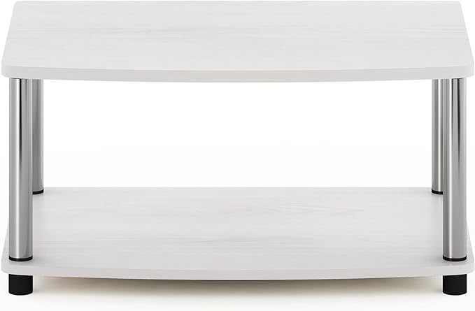 Furinno Turn-N-Tube No Tools 2-Tier Elevated TV Stand, Stainless Steel Tubes, White Oak/Chrome