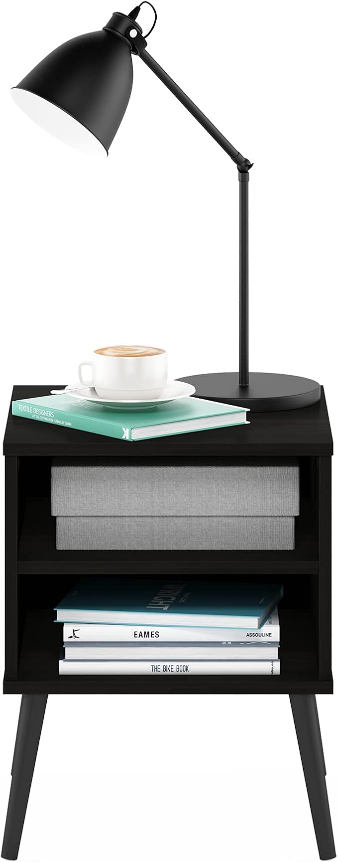 Furinno Claude Side Table, 2-Tier Square Mid-Century End Table with Wooden Legs, Open Shelf Night Stand, Bedside Table, for Living Room, Bedroom, Espresso