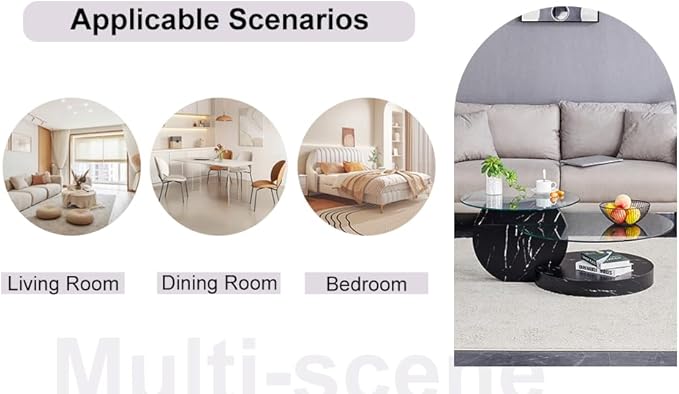 Modern Glass Coffee Table,Small Round Coffee Tables, 35" 3-Tier Circle Wood Coffee Table for Living Room Rustic Circle Center Cocktail Table with Tempered Glass, Unique Accent Table for Small Spaces