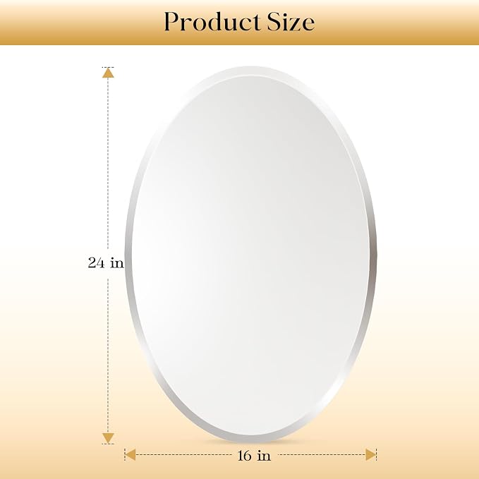 Frameless Wall Oval Bathroom Mirror, 24"x16" Wall Mirror with 15mm Beveled Edge, Tempered Glass, Farmhouse Small Mirror for Over Sink, Bedroom, Entryway (Horizontal or Vertical) - Image 4