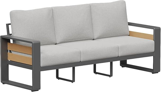 Aoxun Aluminum Outdoor Patio Furniture Set, 3 Seats Metal Sectional Patio Furniture, Modern Outside Sectional Set for Backyard, 3-Seat Sofa ×1, Light Grey & Dark Grey