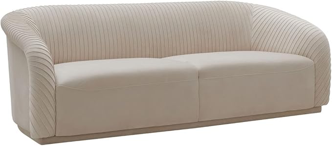 Yara 90.6" Beige Pleated Performance Velvet Sofa - TOV Furniture