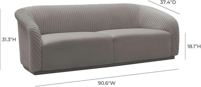 Yara 90.6" Grey Pleated Performance Velvet Sofa - TOV Furniture