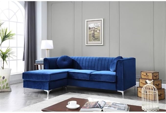 Glory Furniture Delray Velvet Sofa Chaise in Navy Blue