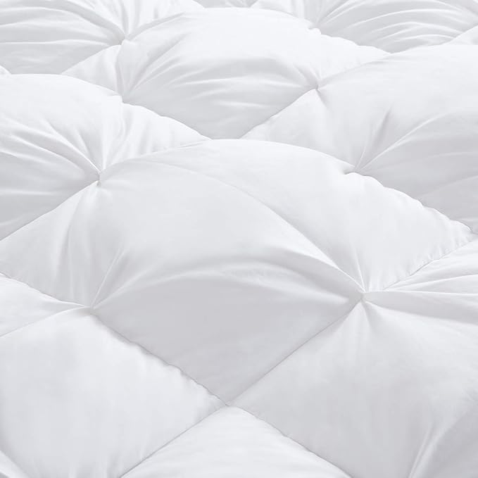 HOMBYS 120x120 Oversized King Feather and Down Comforter, Pinch Pleat Super Palatial King Duvet Insert with 100% Cotton Cover, White Fluffy Thick Comforter with Corner Tabs for All Season Warmth