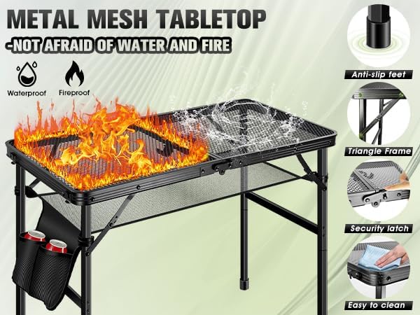 Ciavca Upgraded Folding Grill Table - Metal Portable Camping Table, 3 Height Adjustable Max 28", Lightweight Foldable for Outside BBQ 24"x15.8" - Image 4