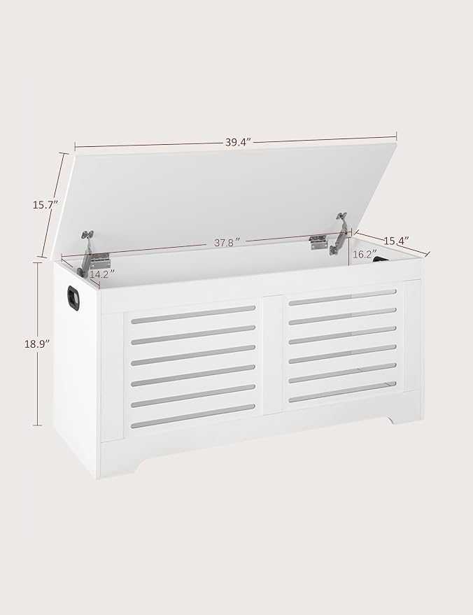 DINZI LVJ Storage Chest, 39.4”Wooden Toy Box with 2 Safety Hinges, Retro Entryway Shoe Storage Bench with Flip-Top, Sturdy Large Storage Trunk for Living Room, Bedroom, Easy Assembly, White - Image 3