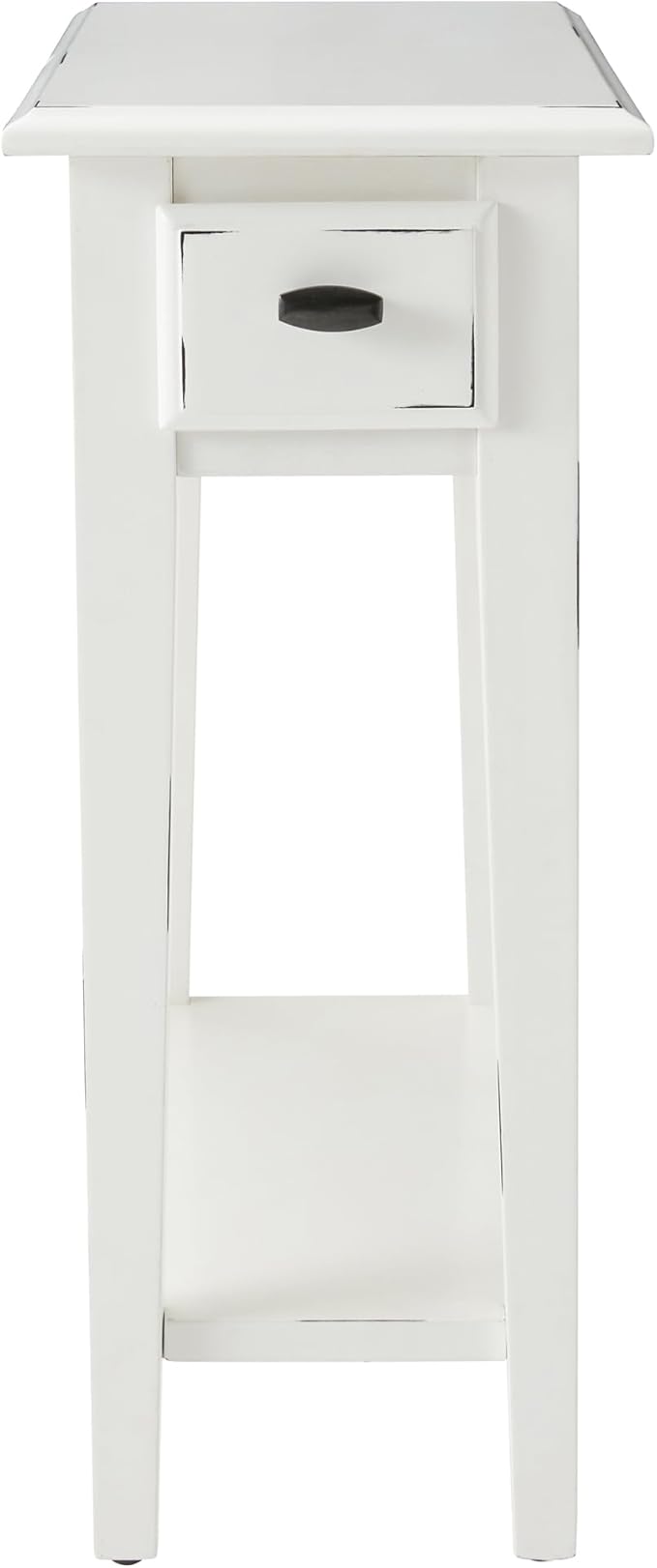 Leick Home Haven Ridge Narrow End Table, Solid Wood, with Drawer and Shelf, for Living Room and Small Spaces, Farmhouse White, 214361