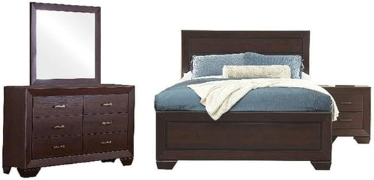 BOWERY HILL 4 Piece Queen Panel Bedroom Set, Dark Cocoa Finish, Includes Bed, Dresser, Nightstand, and Mirror, Timeless Design with Storage, Elegant Bedroom Furniture for Sophisticated Style