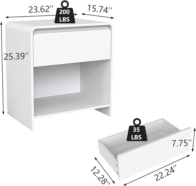 White Nightstand with Charging Station,Modern Night Stand with Drawer and Open Shelf,Bedisde Table with Storage for Bedroom, End Side Table for Living Room - Image 2
