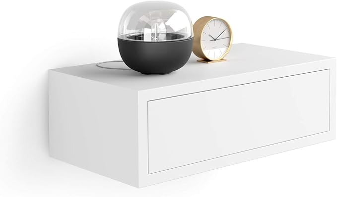 Mobili Fiver, Riccardo Floating nightstand, Matt White, 17.7" x 9.8" x 6.1 ", Melamine-Finished, Modern Bedside Table, End Table, Italian Furniture by MobiliFiver