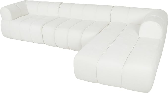 Christopher Knight Home Mania 122" Modular L-Shape Sofa Couch with Chaise Lounge, Modern Sectional Sofa Set for Living Room, Boucle Fabric Upholstered Cloud Couch with Deep Seat, Milky White