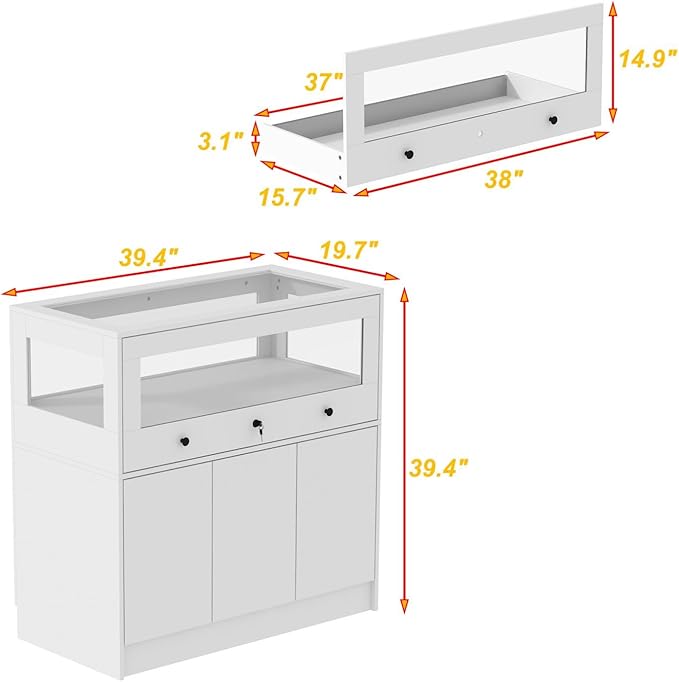 Armoire Bedroom Island Wardrobe Closet Island with Glass Drawer & 3 Doors, Island Glass Dresser Closet Island for Bedroom Cloakroom Store White (39.3”W x 19.6”W x 39.3”H)