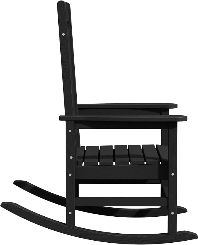 KINGYES Oversized Outdoor Rocking Chair Set of 4, High Density Polyethylene Patio Rocking Chairs with 330lbs Support for Adults, Black - Image 10
