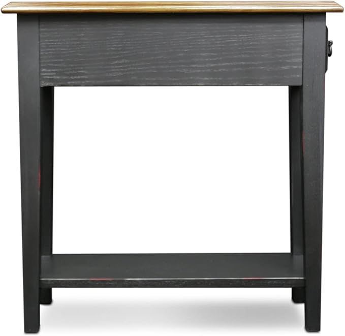Leick Home Haven Ridge Narrow End Table, Solid Wood, with Drawer and Shelf, for Living Room and Small Spaces, Medium Oak and Black, 9017-SL