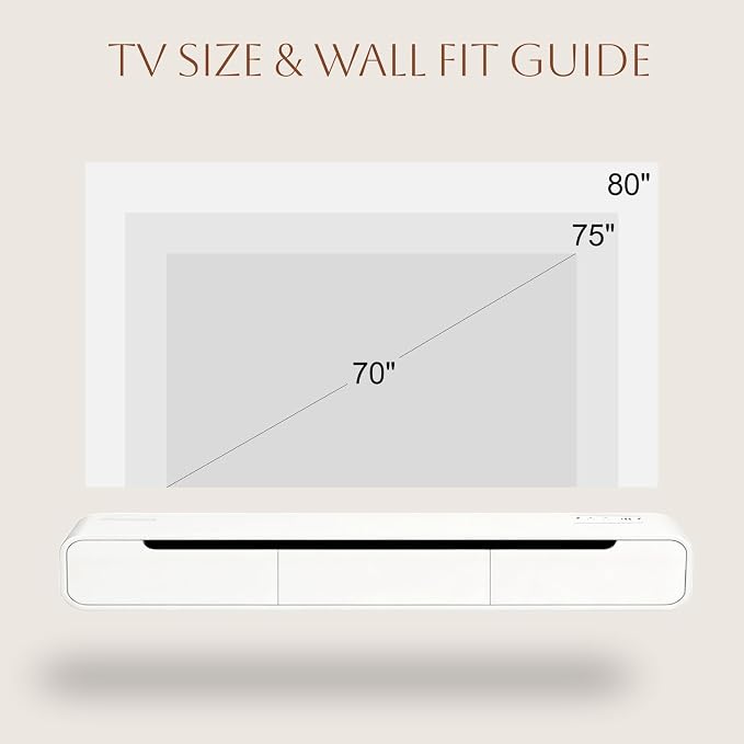 basenji Fully-Assembled Floating TV Stand - 70.8" Wall Mounted TV Stand with Power Outlet | High Gloss Modern Floating Entertainment Center Media Console for Living Room, Bedroom - White - Image 3
