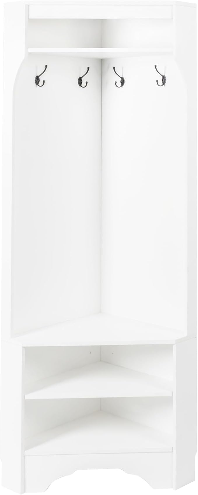 LUMISOL Corner Hall Tree with Shoe Bench for Entryway, Modern Mudroom Coat Rack with 4 Hooks, Corner Cabinet with Adjustable Shelf for Living Room Hallway, White - Image 3