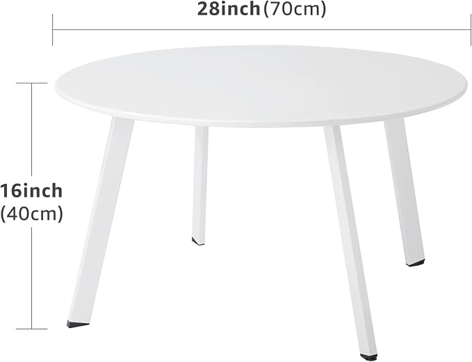 Meluvici Outdoor Side Table, Outdoor/Indoor Metal Steel Patio Coffee Table, Round Weather Resistant Anti-Rust, White - Image 3