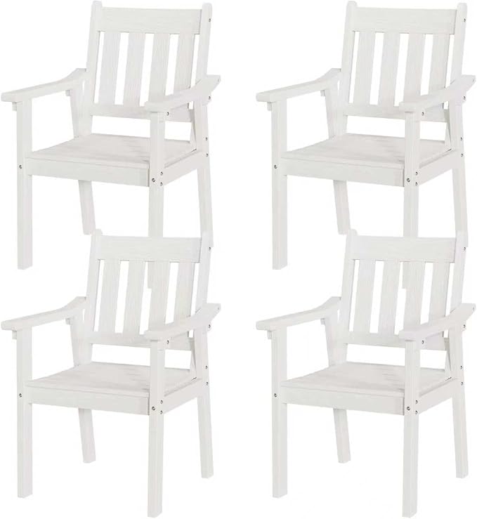 YEFU Patio Dining Chairs Set of 4: All Weather Outdoor Dining Chairs with Wide Curved Seat and Backrest - Outdoor Furniture Plastic for Outside Backyard/Garden/Porch/Deck 350lbs Capacity White by YEFU