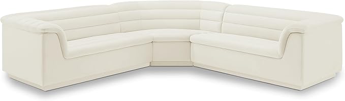 Meridian Furniture 194Cream-Sectional Cascade Collection Modern | Contemporary Modular Sectional with Soft Cream Velvet Fabric, Deep Channel Tufting, Curved Arms, 148" W x 80" D x 28" H, Cream