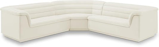 Meridian Furniture 194Cream-Sectional Cascade Collection Modern | Contemporary Modular Sectional with Soft Cream Velvet Fabric, Deep Channel Tufting, Curved Arms, 148" W x 80" D x 28" H, Cream