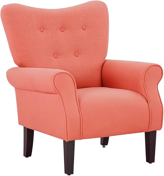 YOLENY Modern Accent Chair,High Back Armchair,Upholstered Fabric Button Single Sofa with Wooden Legs for Living Room,Bedroom,Club,Red