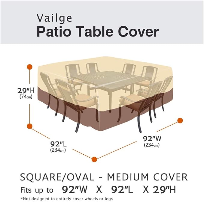 Vailge Waterproof Patio Furniture Set Cover with Padded Handles, Patio/Outdoor Table Cover, Patio/Outdoor Dining Square Table Chairs Cover(Large,Beige & Brown) - Image 2
