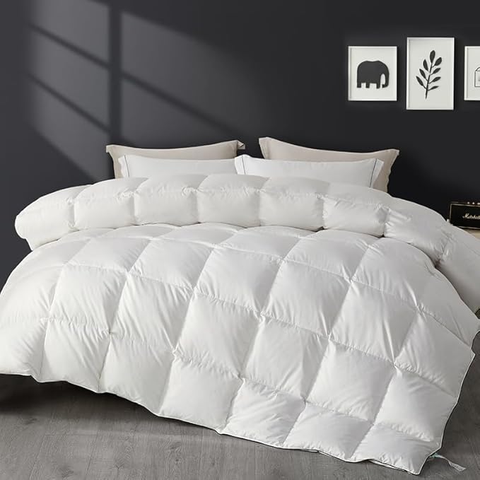 SAPHREAS Down Feathers Comforter King Size, Duvet Insert King All Season, Luxury Lightweight Bedding Comforters with 8 Corner Loops, White 106x90