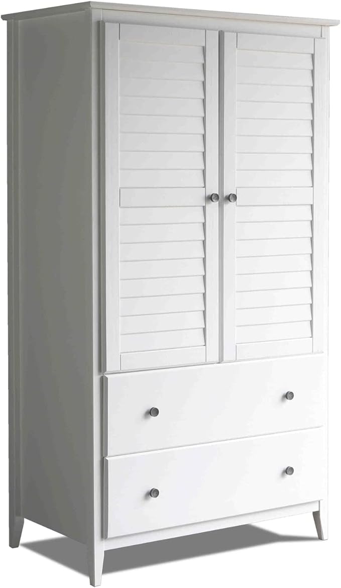 Grain Wood Furniture Greenport 2-Door Wardrobe, Solid Wood with a Brushed White Finish