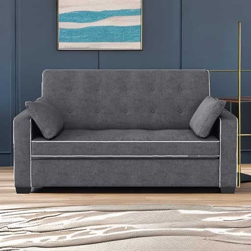 Serta Ainsley 72.6" Convertible Sleeper Sofa, Queen Size, Dreamcoil Comfort, Soft Woven Fabric, Charcoal