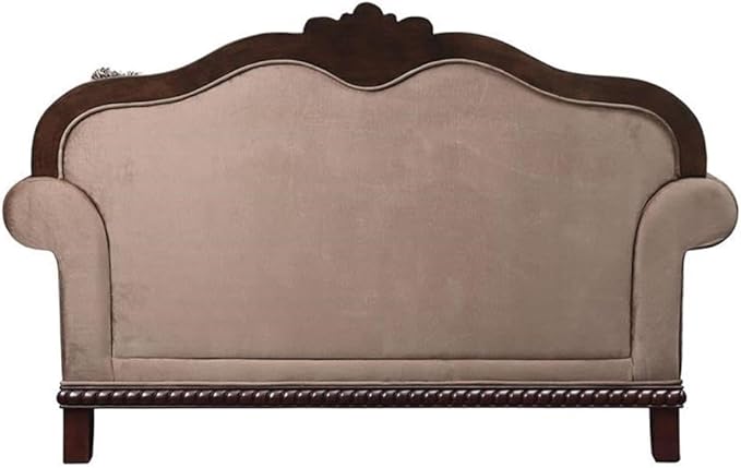 Acme Chateau De Ville Fabric Loveseat with 3 Pillows in Beige and Espresso