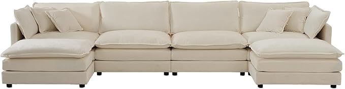 ERYE U-Shaped Oversized Sectional Sofa Modern Deep Seat Reversible Chaises Sofa&Couch with Movable Ottomans and 6 Pillows, Modular Sleeper Upholstered Couch for Living Room, Apartment, Studio, Office