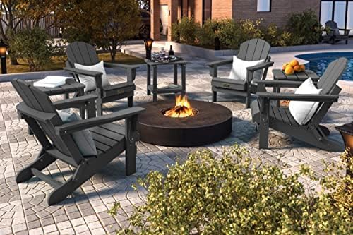 SERWALL Foldable Adirondack Chair Set of 4 for Patio Garden Outdoors Fire Pit-Gray - Image 8