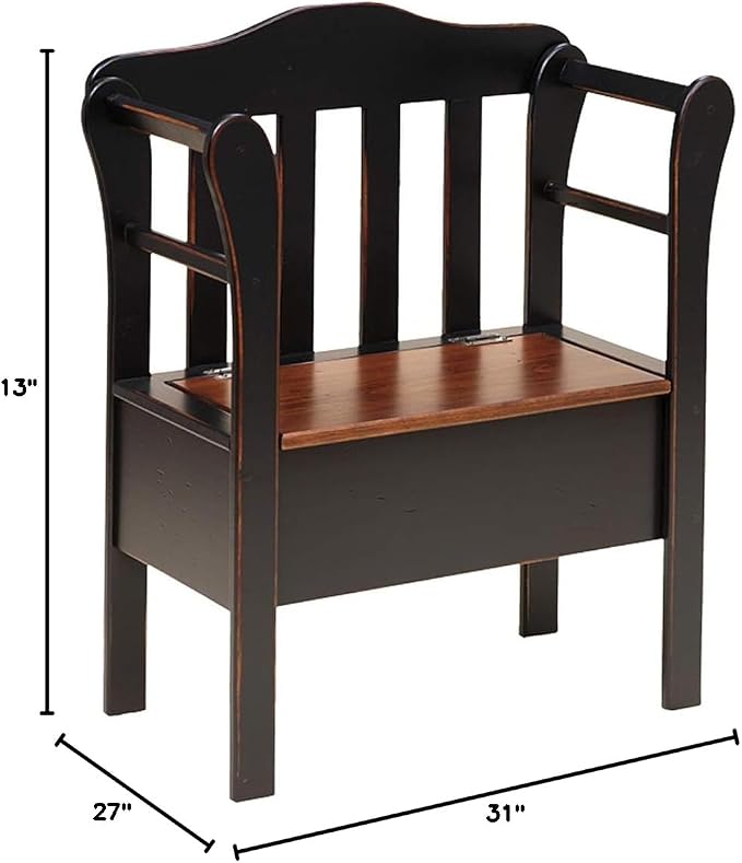 Peaceful Classics Bench with Storage - Small Wooden Storage Bench for Entryway, Hallway, Mudroom, Farmhouse, Bedroom, & Living Room, Amish Handmade Furniture Storage Organizer, Black - Image 3