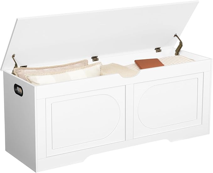 MAHANCRIS Storage Chest, 47.2” Toy Box, Entryway Storage Trunk, Shoe Bench with Storage, Engineered Wood Storage Cabinet with 2 Safety Hinges, Entrance Bench for Living Room, White SCWT2201 - Image 8
