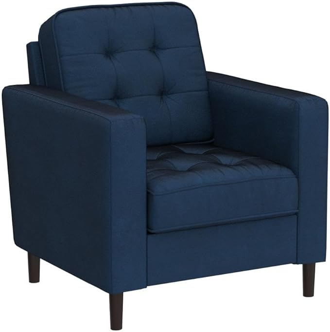 Edenbrook Lynnwood Upholstered Accent Chair - Living Room Furniture - Office - Bedroom - Mid-Century Modern Design - Armchair - Buttonless Tufting - Simple Assembly - Solid Frame - Navy Velvet