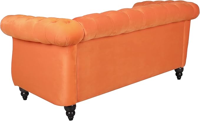 LEVNARY Velvet Sofa, Chesterfield Tufted Upholstered 2 Seater Couch, Modern Loveseat Couch Classic Furniture for Living Room Bedroom (Orange)